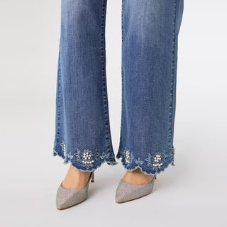 Bambu Soft Wide Leg Scalloped Bottom with Pearls - Medium Denim