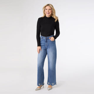 Bambu Soft Wide Leg Scalloped Bottom with Pearls - Medium Denim