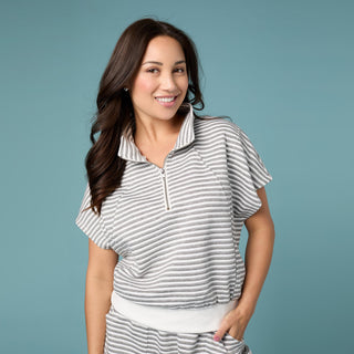 Cozymaxx Quilt Zip Top - Grey Stripe