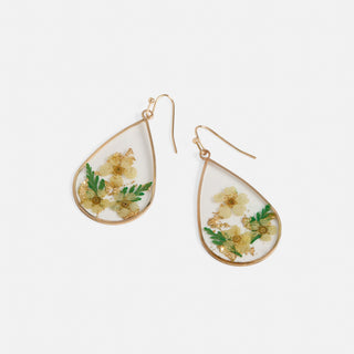 Pressed Flower Earring - Yellow Teardrop