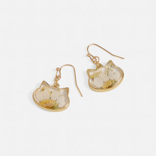 Pressed Flower Earring - White Cat