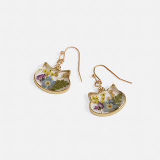 Pressed Flower Earring - Blue Cat