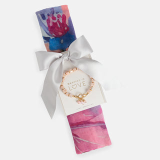 Springtime Scarf + Bracelet - Pink Flowers