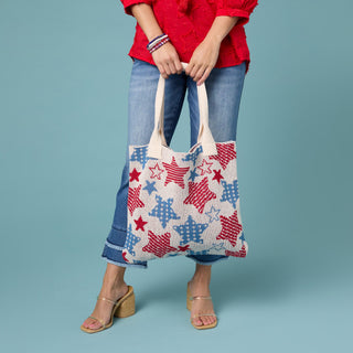 Stars Knitted Tote - Red/White/Blue
