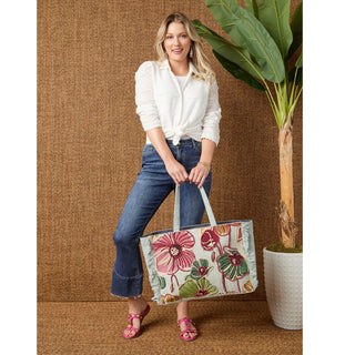 Adalee Floral Tote - Seafoam