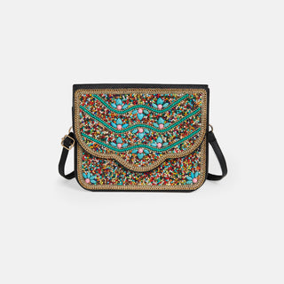 Artisan Beaded Envelope Crossbody - Turquoise Wave