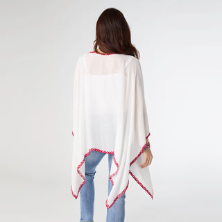 Riley V-Neck Poncho with Embroidery - White
