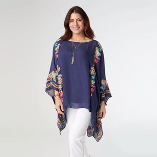 Nia Poncho with Embroidery - Navy