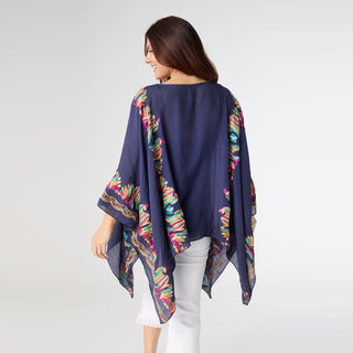 Nia Poncho with Embroidery - Navy