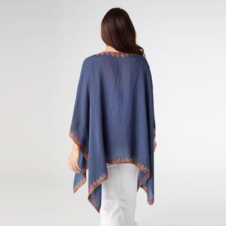 Sariah V-Neck Poncho with Embroidery - Navy