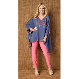 Sariah V-Neck Poncho with Embroidery - Navy