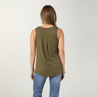 Erin Pleat Back Tank - Olive Night