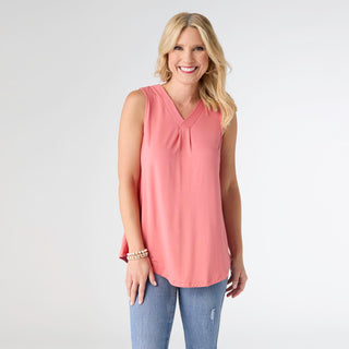 Erin Pleat Back V-Neck Tank - Sunset Salmon