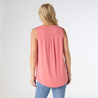 Erin Pleat Back V-Neck Tank - Sunset Salmon