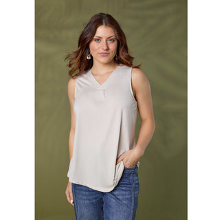 Erin Pleat Back V-Neck Tank - Cloud Dancer