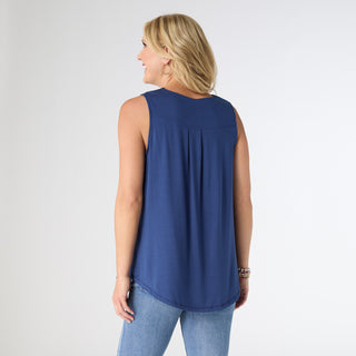 Erin Pleat Back V-Neck Tank - Navy