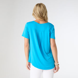 Erin Pleat Back Tee - Capri Blue