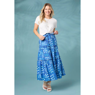 Verbena Dot Print Tiered Skirt - Blue/Seafoam