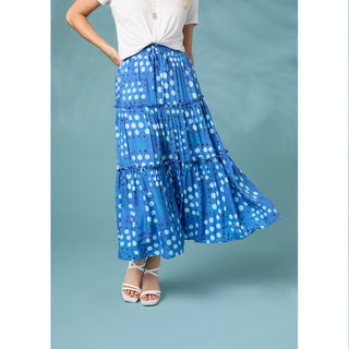Verbena Dot Print Tiered Skirt - Blue/Seafoam