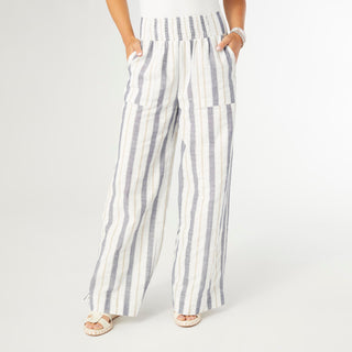 Vinca Wide Leg Striped Pant - Navy/Taupe Stripe