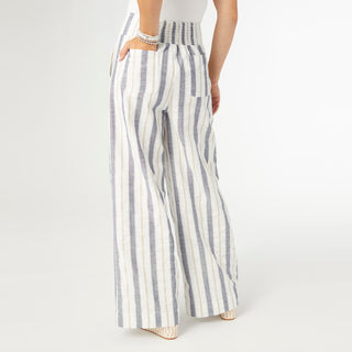 Vinca Wide Leg Striped Pant - Navy/Taupe Stripe
