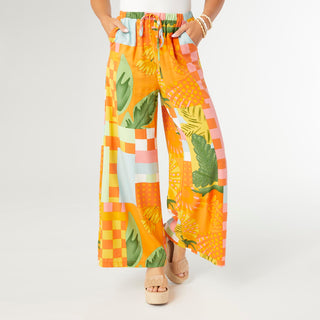 Torenia Printed Flowy Wide Leg Pant - Orange/Pink