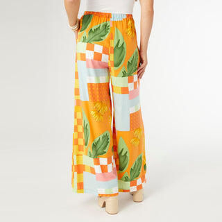 Torenia Printed Flowy Wide Leg Pant - Orange/Pink