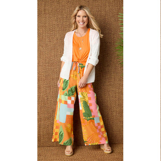 Torenia Printed Flowy Wide Leg Pant - Orange/Pink