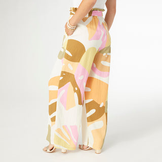 Lyla Printed Flowy Pant with Tie Waist - Mixed Sorbet