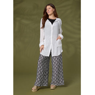 Dinara Flowy Pant with Cinched Waist - Black/White