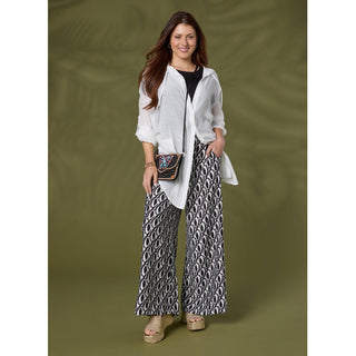 Dinara Flowy Pant with Cinched Waist - Black/White