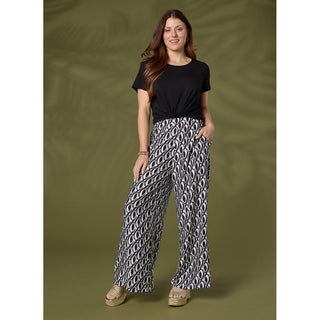 Dinara Flowy Pant with Cinched Waist - Black/White