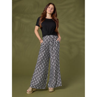 Dinara Flowy Pant with Cinched Waist - Black/White