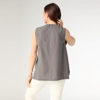 Ava Tank with Floral Embroidery - Carbon Grey