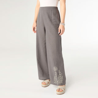 Ava Pant with Floral Embroidery - Carbon Grey