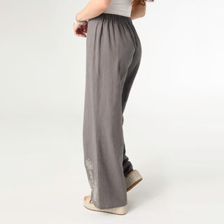 Ava Pant with Floral Embroidery - Carbon Grey