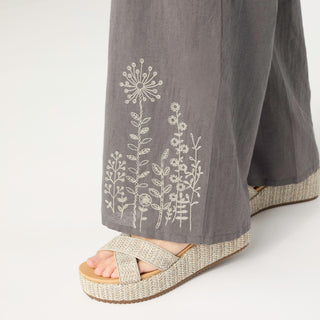 Ava Pant with Floral Embroidery - Carbon Grey