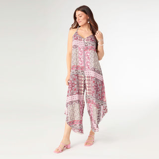 Christy Casual Romper with Adjustable Straps - Pink Paisley