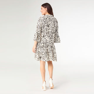 Tiffani Ruffle Sleeve Dress - Ivory/Charcoal