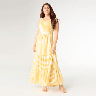 Janie Striped Tiered Maxi Dress - Dusty Citron/Ivory