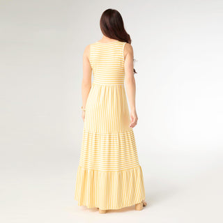 Janie Striped Tiered Maxi Dress - Dusty Citron/Ivory