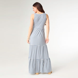 Janie Striped Tiered Maxi Dress - Blue/Ivory