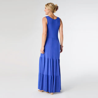 Janie Solid Tiered Maxi Dress - Cobalt Blue