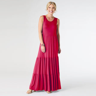 Janie Solid Tiered Maxi Dress - Bright Rose
