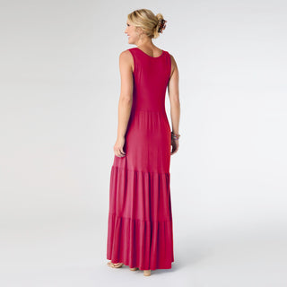 Janie Solid Tiered Maxi Dress - Bright Rose
