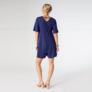 Bella Crossover Romper Short - Navy