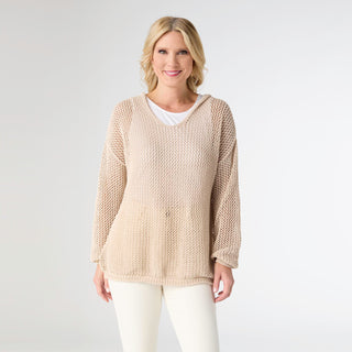 Celandine Open Weave Hooded Sweater - Sea Salt