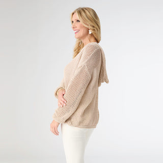 Celandine Open Weave Hooded Sweater - Sea Salt