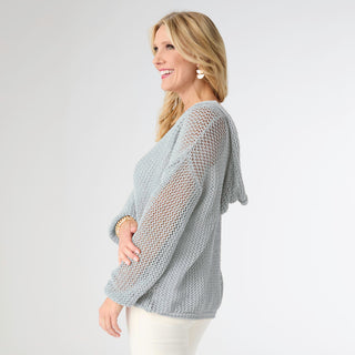Celandine Open Weave Hooded Sweater - Blue Aura