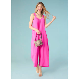 Madeline Sleeveless Romper with Ruffled Straps - Pink Glo